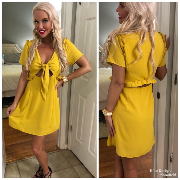 🥰BEAUTIFUL Mustard Bow/Cut Out Detail Dress! 💝 - Picture 2 of 3